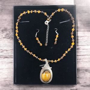 Tigers Eye Pendant And Earrings Set Beaded Publishers Clearing House Gift Boxed